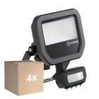 Mehrfachpackung 4x Ledvance LED-Scheinwerfer Aluminium Schwarz 8W 1200lm 100D - 840 Kaltweiß | IP65 - Bewegungs- und Lichtsensor - Symmetrisch